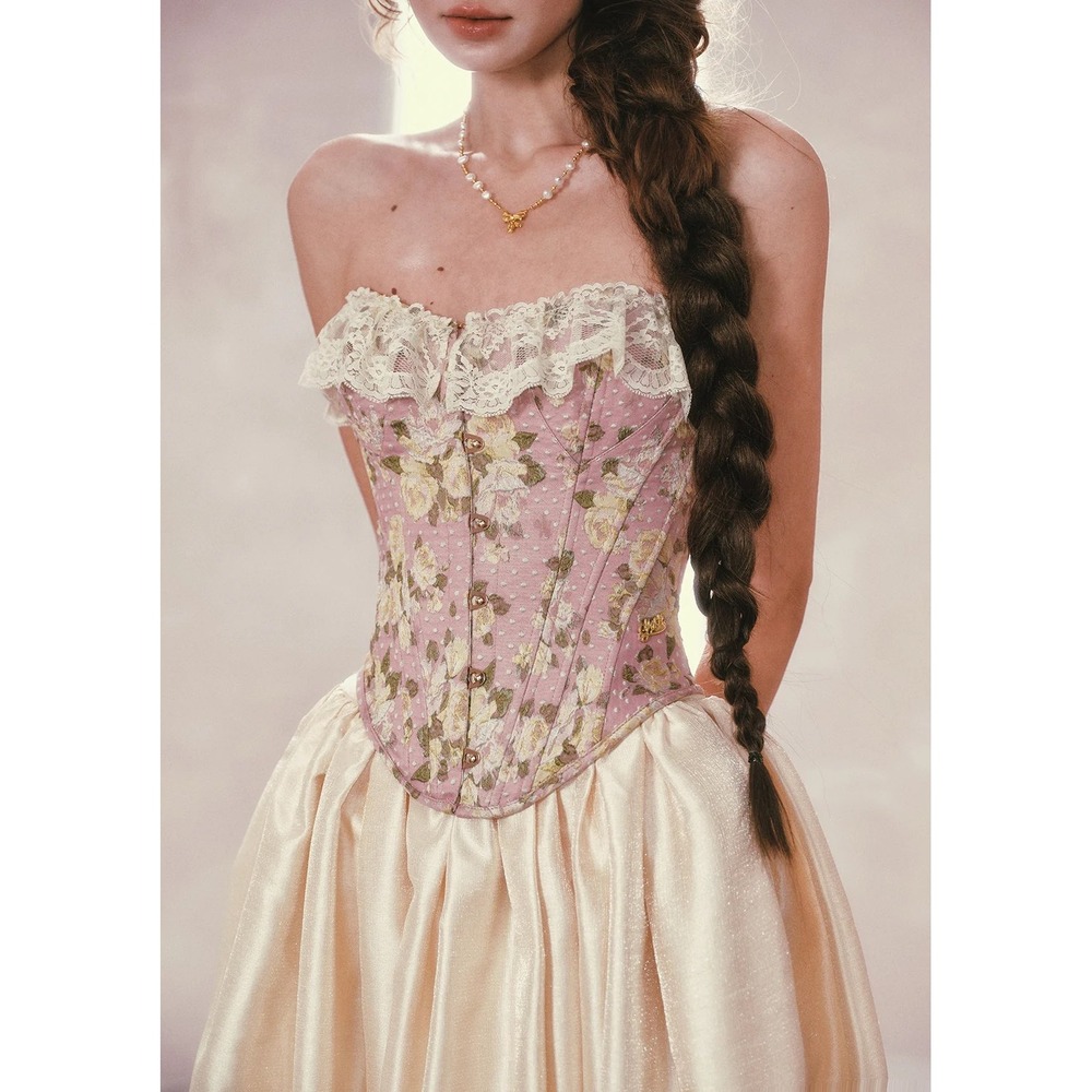 Lace Made Rose Ode Corset Floral Jacquard Corset Top Pink Size XS New With Tags